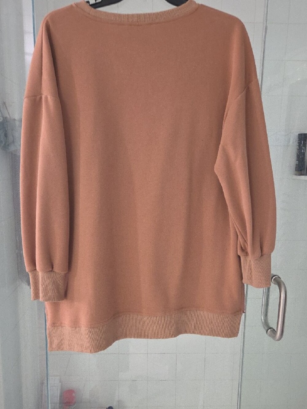 chic Tan Crewneck Sweatshirt with White Layered Hem - Picture 7 of 9